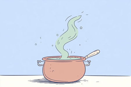 A whimsical illustration of a witchs cauldron bubbling with green smoke, creating an enchanting atmosphere. Perfect for themes of magic and fantasy.の写真素材