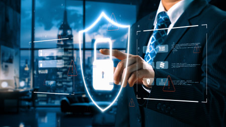 Business person explore the core of cyber security. Delve into cyber protection methods, threats,...