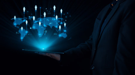 Business person engages in networking, building valuable connections. Effective people networking strategies to broaden professional network and opportunities UUIDの写真素材