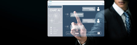 Human interact with AI artificial intelligence virtual assistant chatbot in concept of AI artificial...