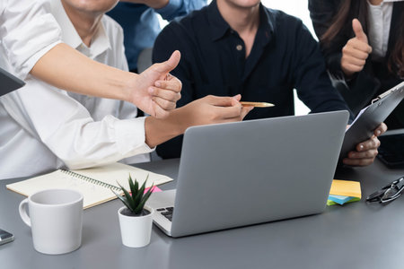 Group of diverse office worker employee working together on strategic business marketing planning in...