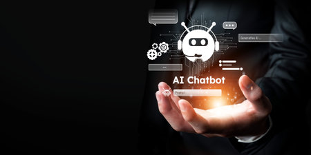 Human interact with AI artificial intelligence virtual assistant chatbot in concept of AI artificial intelligence prompt engineering, LLM AI deep learning to use generative AI for work support. FaaSの写真素材