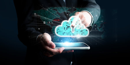 Business person discover the future of cloud computing with latest insights and elevate business by integrating cloud computing technology. Embrace the cloud era with innovative computing Faasの写真素材