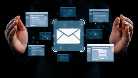 Business person checking email inbox, organizing and prioritizing messages for better productivity....