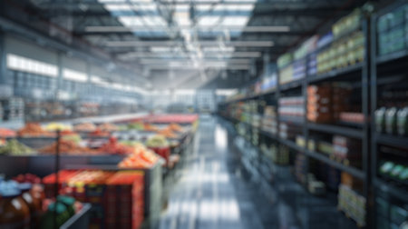 Blur background of abandoned storage or warehouse with box with name tag scatter on shelves. Interior photography with focus on decay. Historical preservation and urban exploration concept. Spate.の素材