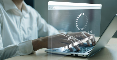 Business person invests in updating knowledge and software, ensuring updated competitiveness....