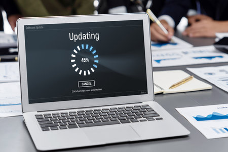 Software update on computer for brisk version of device software upgradeの写真素材