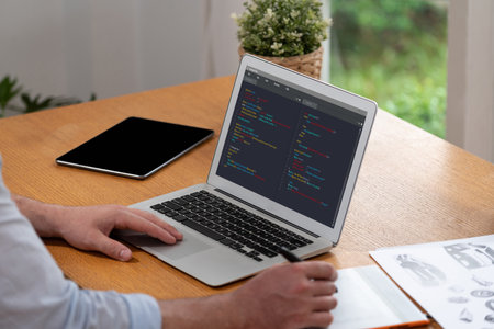 Software development programming on computer screen for application and program coding