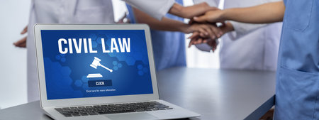 Civil law brisk information showing on computer screen for Common Justice Legal Regulation Rights...