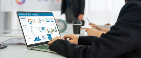Computer software for website traffic analytics data on computer screen. Concept of SEO search...