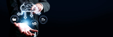 Business person discover the future of cloud computing with latest insights and elevate business by integrating cloud computing technology. Embrace the cloud era with innovative computing Faasの写真素材