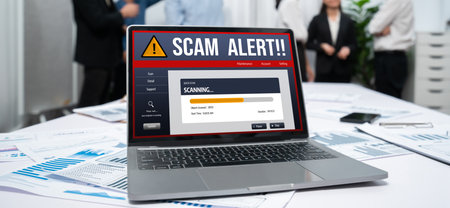 Cyber security software show alert of cyber attack for protection brisk. Danger from virus, phishing...