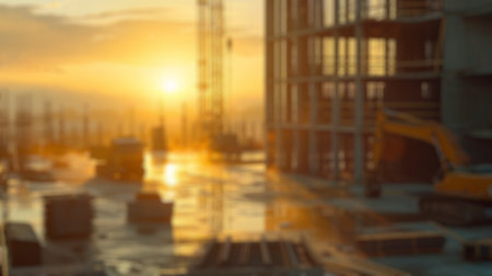 Blur background of new residential house under construction in a suburban area. Real estate development and home building concept. Design for real estate posters, banners. Construction site. Spate.の写真素材