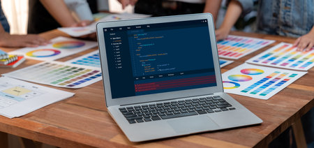 Software development programming on computer screen for brisk application and program coding