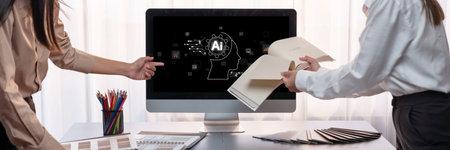 Generative AI virtual assistant tools for prompt engineer and user for ease of engage artificial intelligence AI technology help people to work with generative AI functions by prompting the AI briskの写真素材