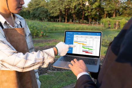 Project planning software for brisk business project management on the computer screen showing...
