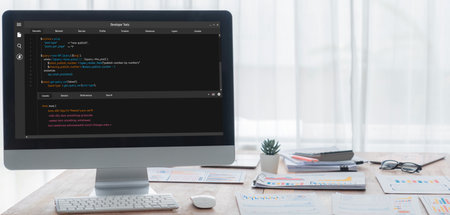 Software development programming on computer screen for brisk application and program codingの写真素材