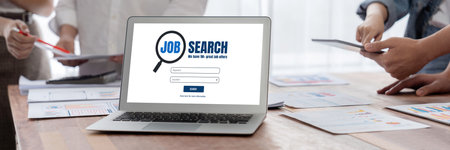Online job search on brisk website for worker to search for job opportunities on the recruitment internet networkの写真素材