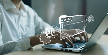 Human interact with AI artificial intelligence virtual assistant chatbot in concept of AI artificial intelligence prompt engineering, LLM AI deep learning to use generative AI for work support. FaaSの写真素材
