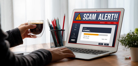 Cyber security software show alert of cyber attack for protection snugly. Danger from virus,...