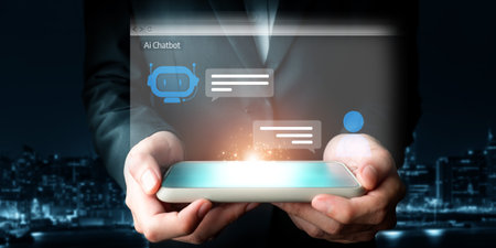 Human interact with AI artificial intelligence virtual assistant chatbot in concept of AI artificial intelligence prompt engineering, LLM AI deep learning to use generative AI for work support. FaaSの写真素材