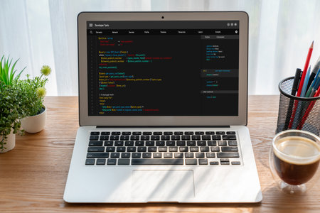 Software development programming on computer screen for modish application and program codingの写真素材