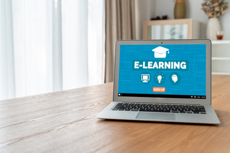E-learning website with modish sofware for student to study online on the internet networkの写真素材