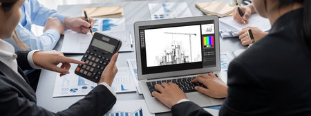 Business intelligence and data analysis concept. Analyst team working on financial data analysis...