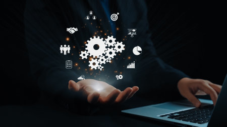 Business person fosters teamwork and collaboration, enhancing team function and productivity. Elevating teamwork through strategic collaboration and shared goals. UUIDの写真素材