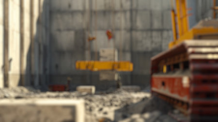 Blur background of smart civil engineer looking at crane lifting material at construction site....
