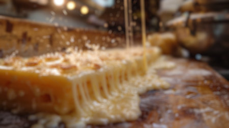 Blur background of melted cheese, detailed texture and vibrant contrast. Natural ecosystem and biological diversity concept. Design for educational material, nature study.の写真素材