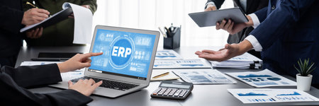 ERP enterprise resource planning software for brisk business to plan the marketing strategyの写真素材