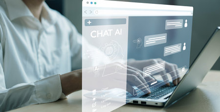 Human interact with AI artificial intelligence virtual assistant chatbot in concept of AI artificial...