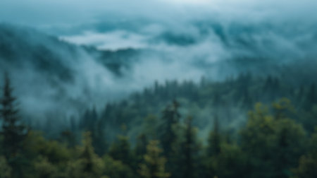 Blur background of peaceful mountain meadow panorama with cloudy skies. High-resolution landscape photography. Springtime and natural beauty concept. Design for environmental campaigns. Spate.の写真素材