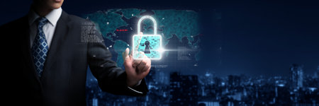 Business person explore the core of cyber security. Delve into cyber protection methods, threats,...