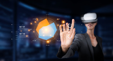 Explore the future of business with virtual reality in data analytics. This image showcases a...