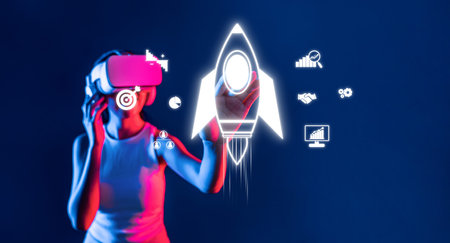 Explore the fusion of virtual reality and startup imagery, symbolizing innovation and strategic growth for entrepreneurs, investors, and business teams aiming for success.の写真素材