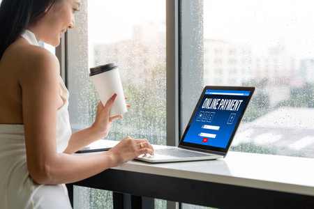 Online payment platform for modish money transfer on the internet netowrkの写真素材