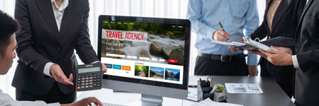 Online travel agency website for brisk search and travel planning offers deal and package for flight , hotel and tour bookingの写真素材