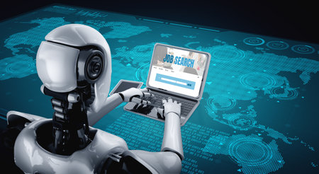 Online job search on modish website for worker to search for job opportunities on the recruitment internet networkのeditorial素材