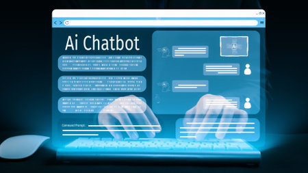 Human interact with AI artificial intelligence virtual assistant chatbot in concept of AI artificial intelligence prompt engineering, LLM AI deep learning to use generative AI for work support. UUIDの写真素材