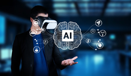 Explore the fusion of artificial intelligence and virtual reality in this captivating image,...