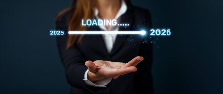A visually striking image of a businesswoman hand displaying a loading progress bar, symbolizing the...