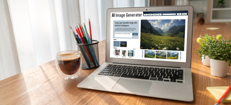 AI image generator software provide picture to graphic designer and users by text prompt snugly with use of artificial intelligence AI processing power to give image according to prompt textの写真素材