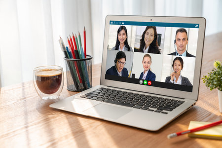 Business people on video conference for modern virtual group meeting of corporate business office workersの写真素材