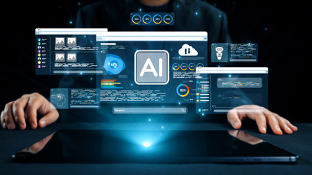A captivating digital interface showcasing artificial intelligence features, data visualization, and...