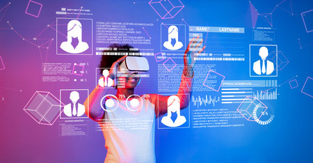 A person engaging with virtual reality technology showcases the modern intersection of identity...