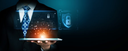 Business person explore the core of cyber security. Delve into cyber protection methods, cyber threats, and bolster cyber security stance. Essential for navigating the cyber security age FaaSの写真素材