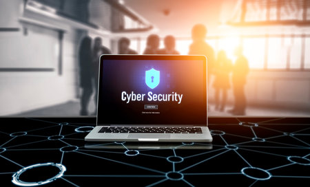 Cyber security system on computer screen protect private information snugly from hacker and cyber attackの写真素材
