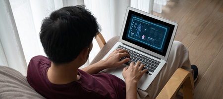 Medical science technology and futuristic healthcare virtual computer software analyze human health and diagnose disease for doctor data and medical research. briskの写真素材